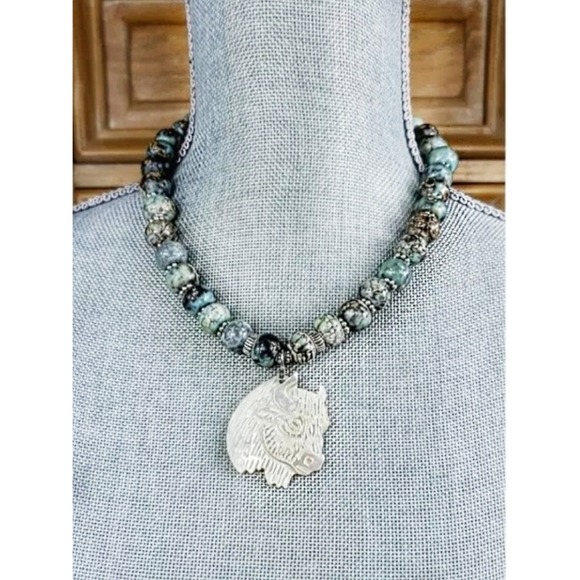 SOLD *Mother of Pearl Southwest Turquoise Necklace - Picture 2 of 6